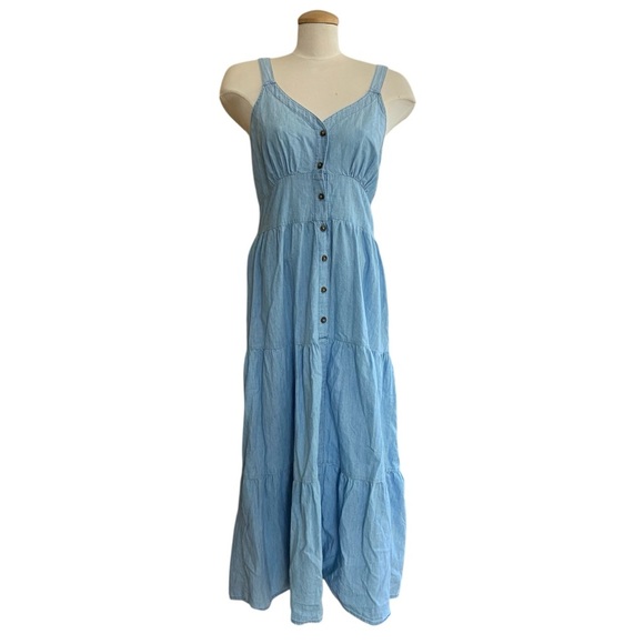 Falls Creek 100% Cotton Denim Tiered Dress Women’s Size medium - Picture 1 of 6
